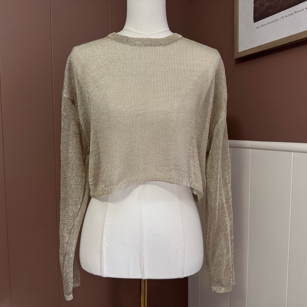 NWT Edikted Aviva Cropped Metallic Long Sleeve Top - Picture 15 of 15